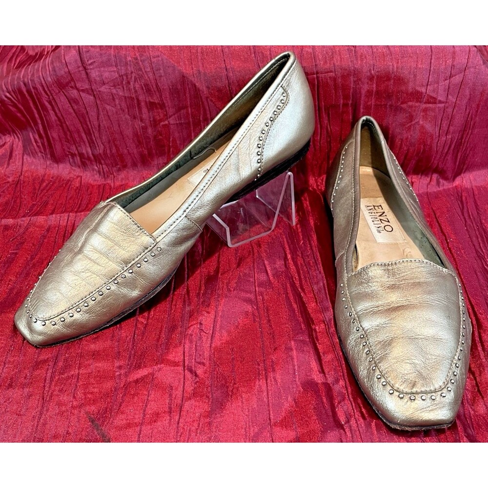 Womens Enzo Angiolini Gold Slip-On Square Toe Leather Loafer Flats sz 7.5M